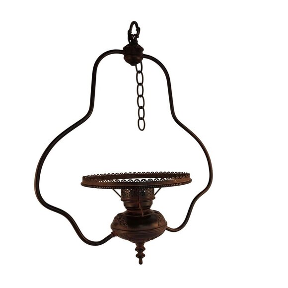 Hanging Lamp Frame With Ornate Detailing & Chain Fixture DIY Lighting Parts Or B - Picture 11 of 14